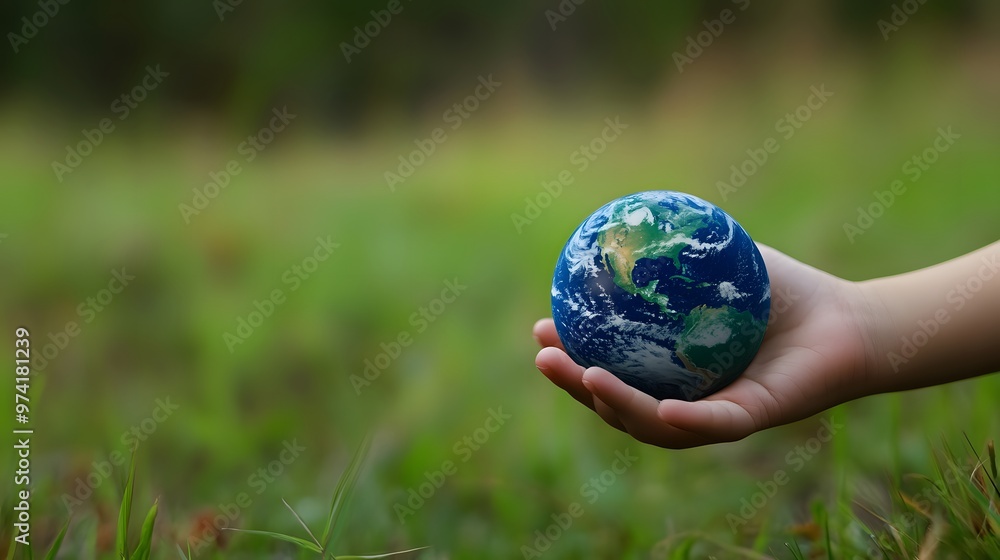 Earth Resting in a Child’s Hand: A small child's hand gently holding the Earth, with a blurred green field in the background, symbolizing the future.
Earth Resting in a Child’s Hand: A small child's hand gently holding the Earth, with a blurred green field in the background, symbolizing the future.
