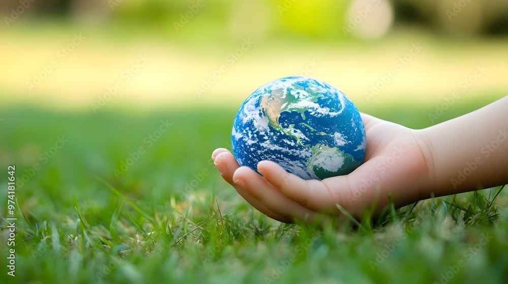 Earth Resting in a Child’s Hand: A small child's hand gently holding the Earth, with a blurred green field in the background, symbolizing the future.
Earth Resting in a Child’s Hand: A small child's hand gently holding the Earth, with a blurred green field in the background, symbolizing the future.
