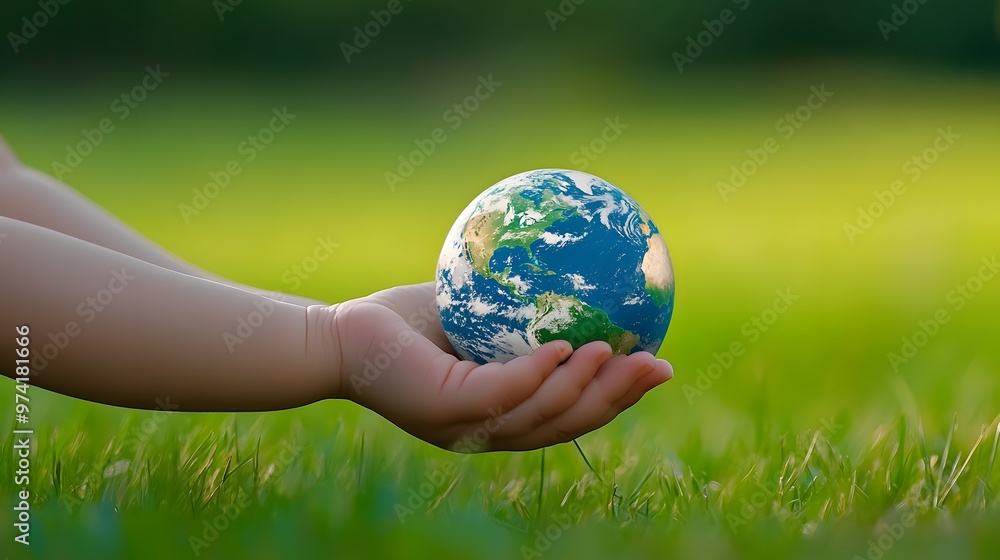 Earth Resting in a Child’s Hand: A small child's hand gently holding the Earth, with a blurred green field in the background, symbolizing the future.
Earth Resting in a Child’s Hand: A small child's hand gently holding the Earth, with a blurred green field in the background, symbolizing the future.