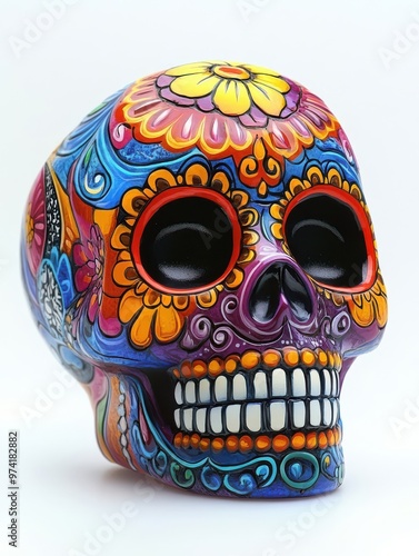 Colorful Sugar Skull Decorated with Flowers