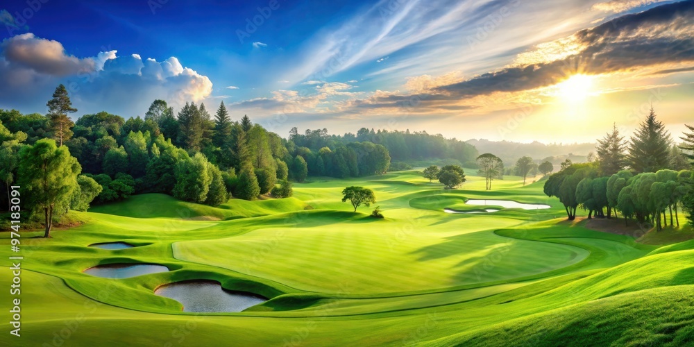 Panoramic view of a lush green golf course Panoramic view of a lush green golf course
