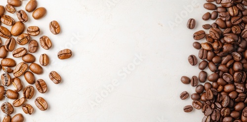 Wallpaper Mural A flat lay of coffee beans arranged on one side of a light-colored table creates ample room for text in the middle Torontodigital.ca