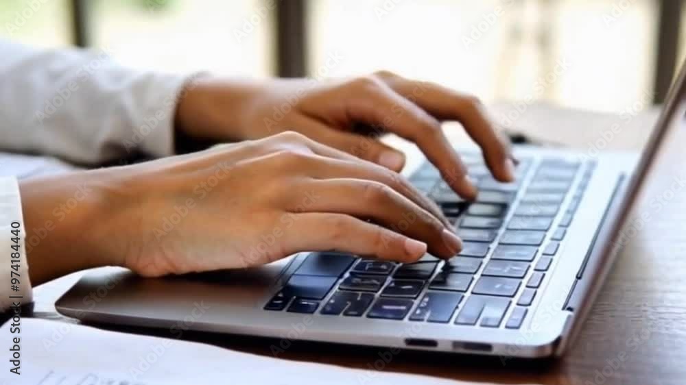 Closeup of a woman's hands typing on a laptop keyboard, generated by AI Closeup of a woman's hands typing on a laptop keyboard, generated by AI