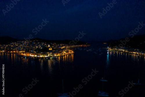 night view of the city of Poros country, Greece