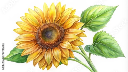 A beautiful single sunflower stands tall, its large, bright yellow petals stretching out like a burst of sunshine,