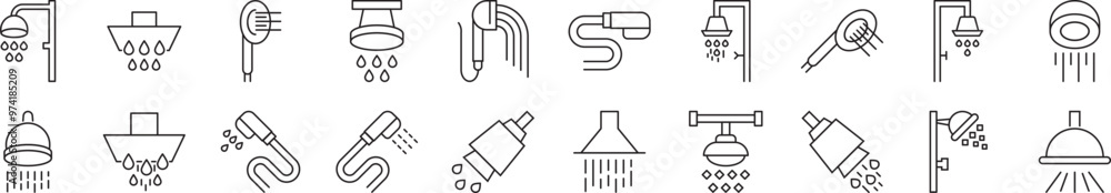 Shower Line Icons drawn with Black Line. Illustration for web sites, apps, design, banners and other purposes Shower Line Icons drawn with Black Line. Illustration for web sites, apps, design, banners and other purposes