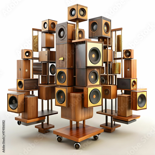 abstract many speakers wooden music mobile system