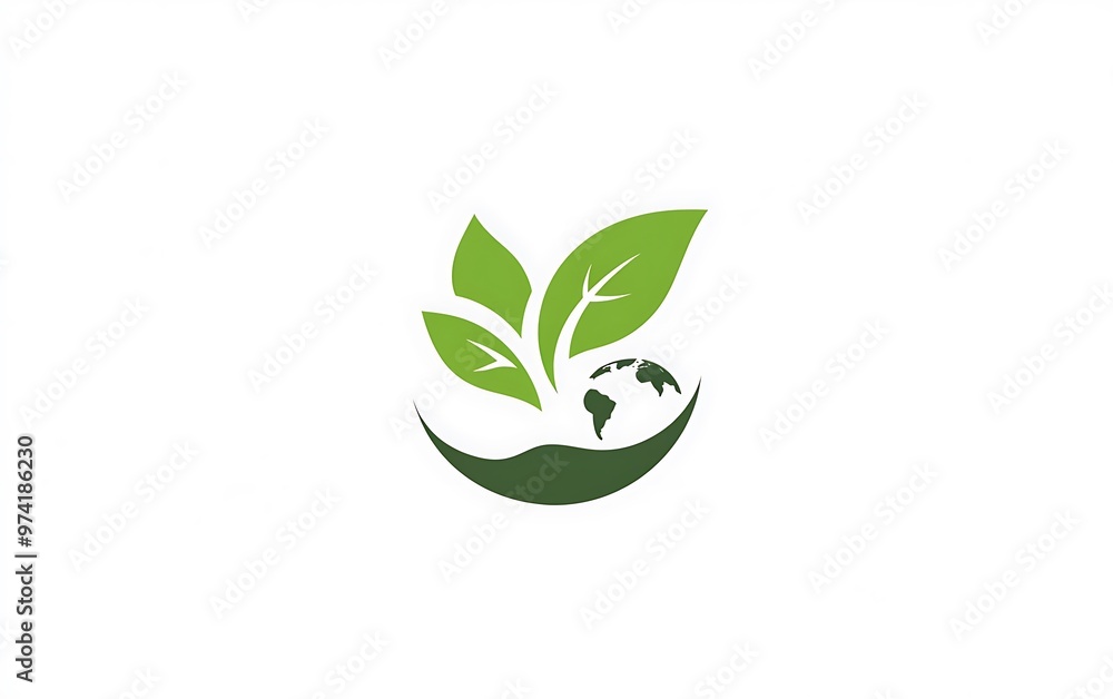 Eco-Friendly Logo Design with Green Leaf and Earth Symbol on White Background Eco-Friendly Logo Design with Green Leaf and Earth Symbol on White Background
