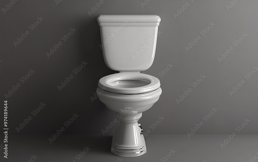 Modern 3D Render of Ceramic Toilet with Chrome Accents on Gray Background Modern 3D Render of Ceramic Toilet with Chrome Accents on Gray Background