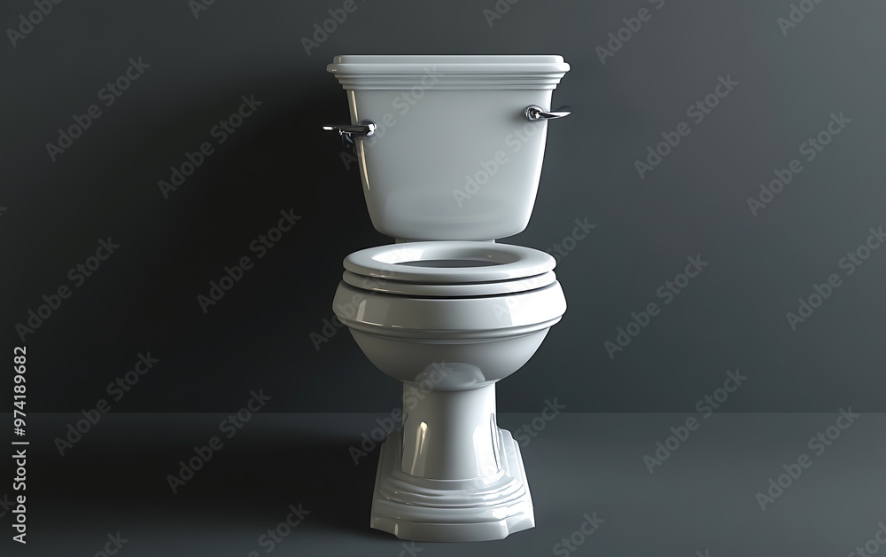 Classic Ceramic Toilet 3D Model with Chrome Details on Grey Background Classic Ceramic Toilet 3D Model with Chrome Details on Grey Background