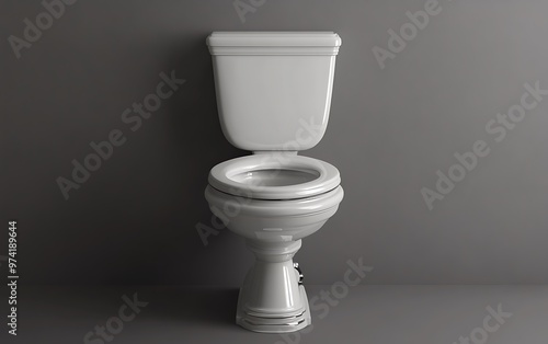 Modern 3D Render of Ceramic Toilet with Chrome Accents on Gray Background