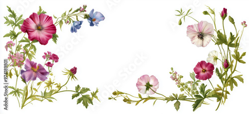 Floral frame. Rectangular watercolor floral frame on white background