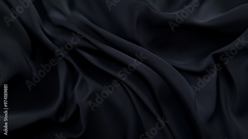 black satin fabric, abstract luxury black satin fabric background. wavy dark fabric background.