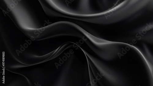 black satin fabric, abstract luxury black satin fabric background. wavy dark fabric background.