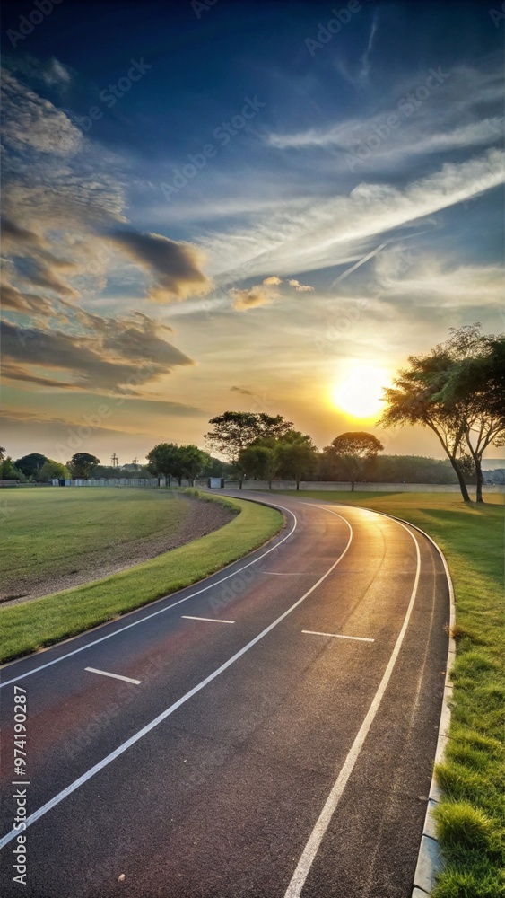 Fototapeta premium Outdoor running track at sunset, fitness and healthy lifestyle concept