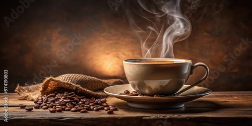 A classic still life featuring a cup of steamy coffee surrounded by elegant decor