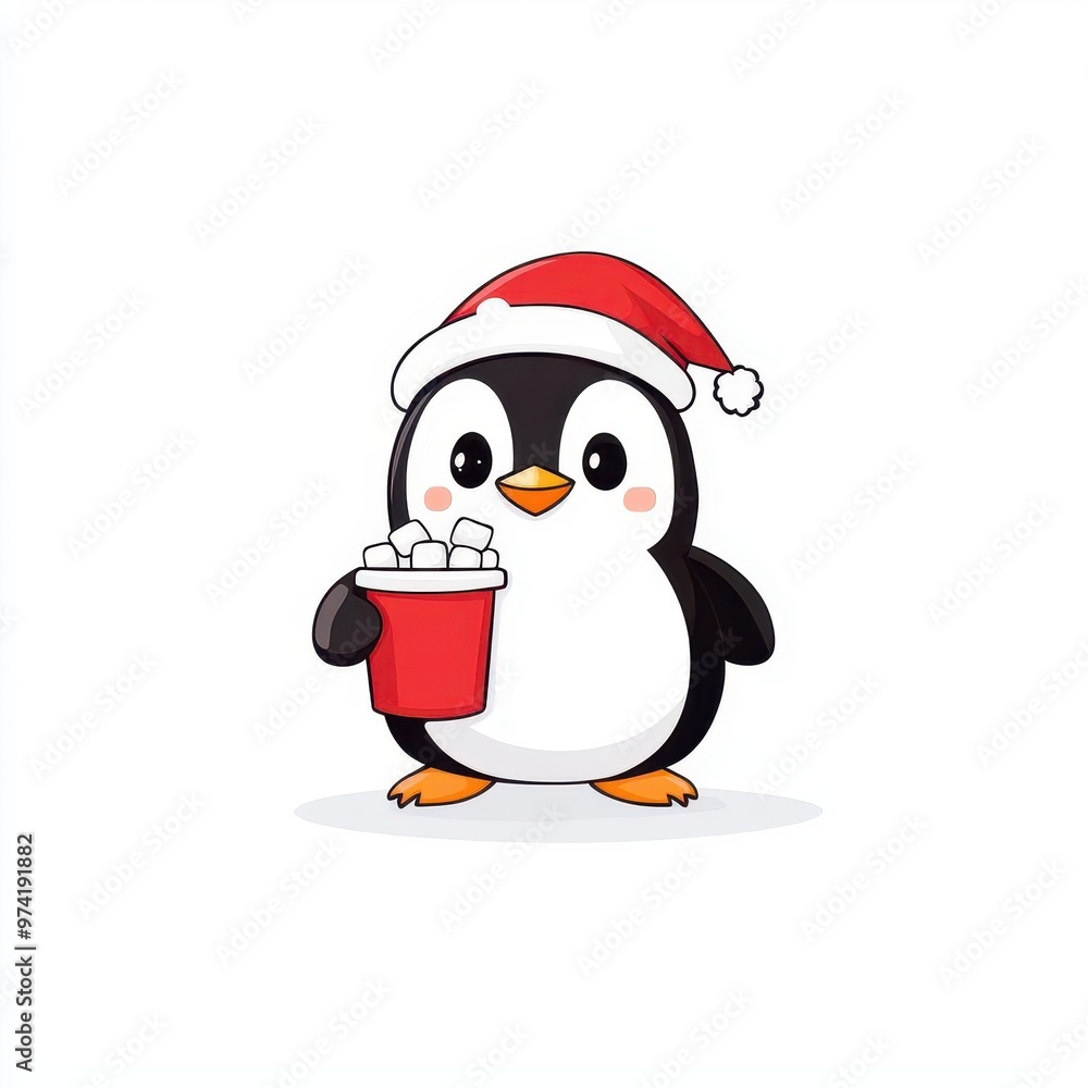 Penguin holding a cup of hot cocoa with marshmallows, holiday-themed design, perfect for winter marketing, greeting cards, and festive promotions. Penguin holding a cup of hot cocoa with marshmallows, holiday-themed design, perfect for winter marketing, greeting cards, and festive promotions.