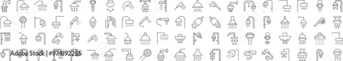 Eighty Minimalistic Black and White Icons of Shower. Illustration for web sites, apps, design, banners and other purposes