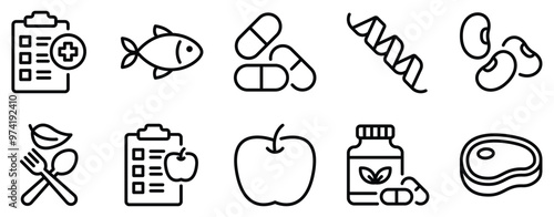 Nutrition Icon Set Healthy Line Style Collection for Balanced Eating