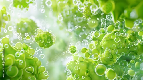 Captivating Microscopic Exosomes in Vibrant Green Three Dimensional Clarity