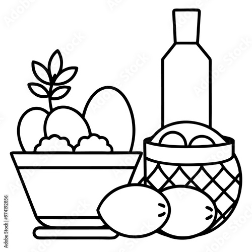 spring holiday food outline coloring book page line art drawing