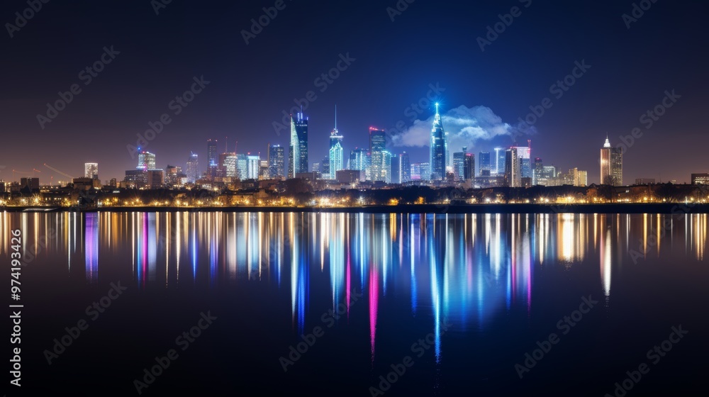 Stunning nighttime cityscape of warsaw, the vibrant capital of poland illuminated by city lights Stunning nighttime cityscape of warsaw, the vibrant capital of poland illuminated by city lights