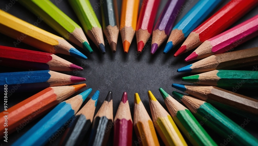 A collection of color pencils arranged in a star format