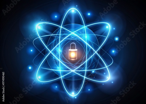 Glowing Li atomic symbol on a dark background, with electrons orbiting the nucleus, representing the key element in photo