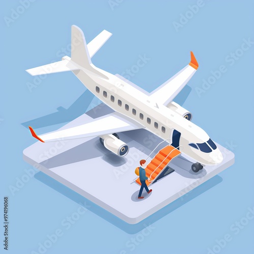 Airplane with a person traveling 3d isometric illustration