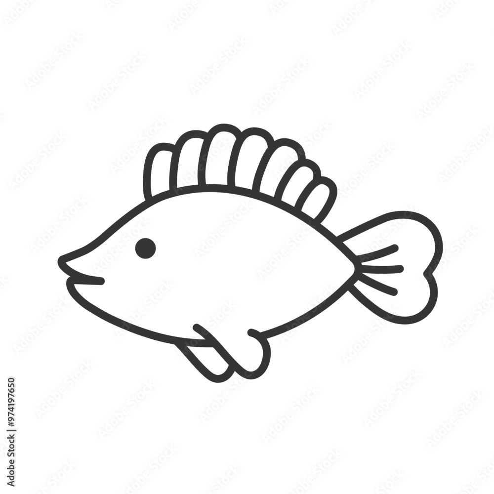 Obraz premium Fish line icon for web design, logo, app. Outline seafood sign. Grocery shopping product, aquarium fish decoration, religious symbol of Christ, restaurant business design element. Isolated vector