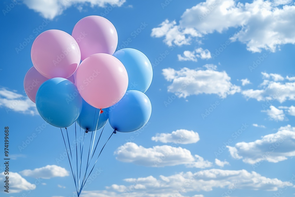 A colorful collection of balloons floating against a soft blue background, creating a festive and joyful atmosphere. A colorful collection of balloons floating against a soft blue background, creating a festive and joyful atmosphere.