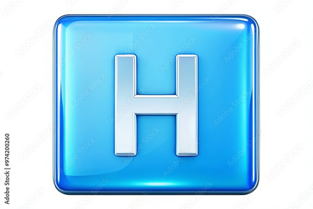 Hydrogen element symbol H on the periodic table, bright blue and white glossy icon, isolated on a clean Hydrogen element symbol H on the periodic table, bright blue and white glossy icon, isolated on a clean