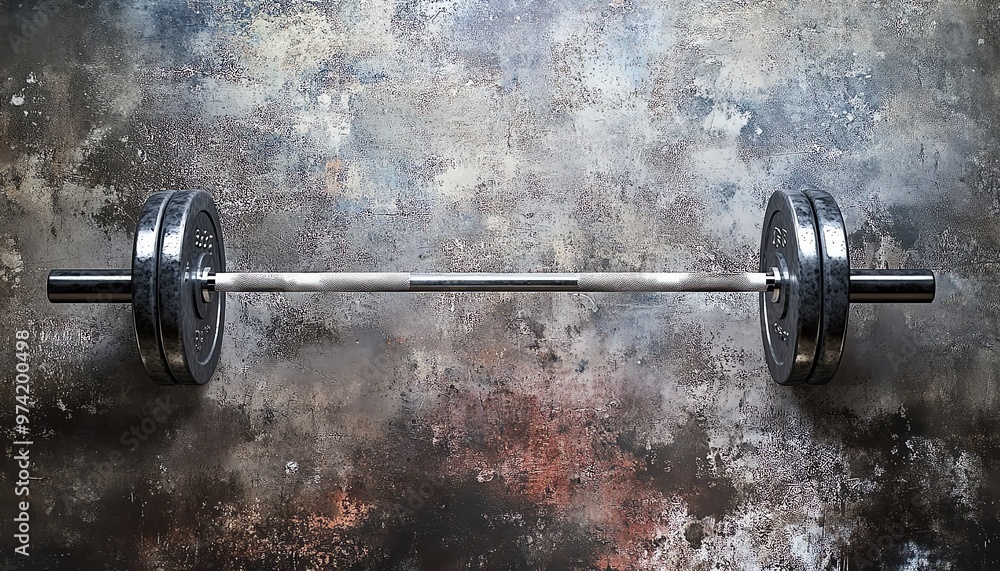 A barbell resting on a distressed concrete surface A barbell resting on a distressed concrete surface