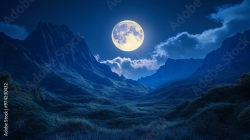 A full moon rising over the mountains of Hawaii Island