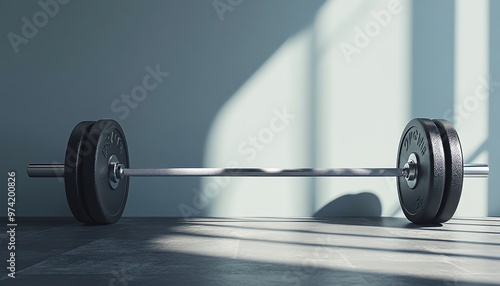 A Weight Barbell Resting on a Grey Floor photo