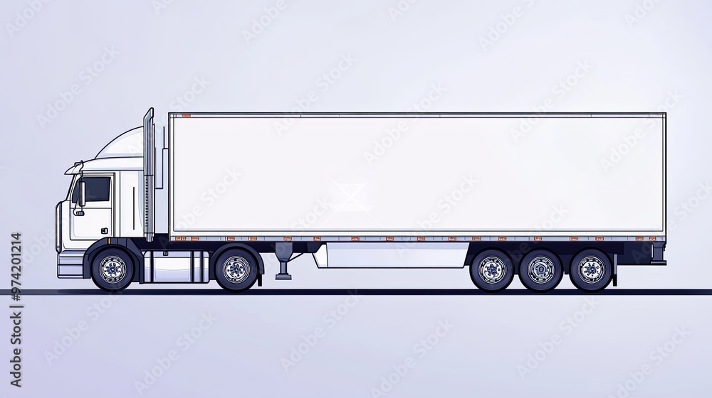 A white semi-trailer truck with a blank side for your text or logo. A white semi-trailer truck with a blank side for your text or logo.