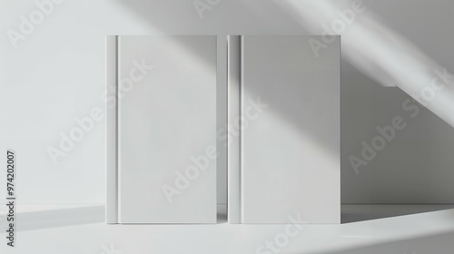 Minimalist Mockup of Two Closed White Books on Clean White Background for Publishing Branding  Book Cover Design  and Professional Stationery Presentation