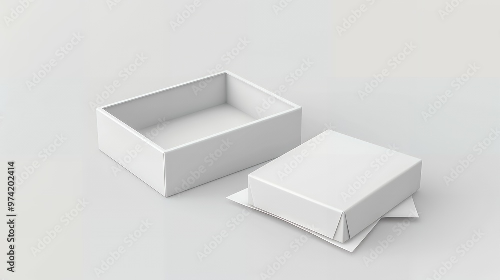 Realistic Mockup of Open and Closed White Cardboard Boxes for Versatile Packaging Solutions, E-Commerce Branding, and Premium Product Presentation on Clean Background Realistic Mockup of Open and Closed White Cardboard Boxes for Versatile Packaging Solutions, E-Commerce Branding, and Premium Product Presentation on Clean Background