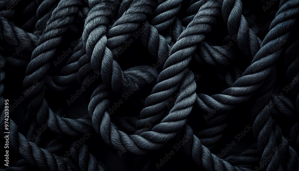 A Close-Up View of Intertwined Black Ropes