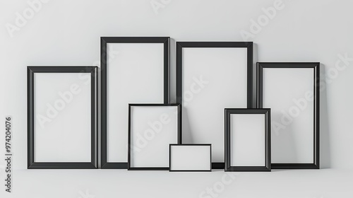 Elegant Realistic Picture Frame Mockup with Black Border Set Against Crisp White Background for Art Display, Home Decor, and Professional Framing Solutions