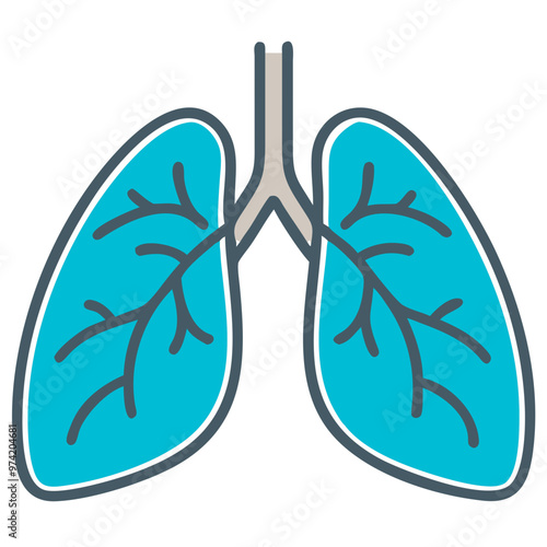 Lungs Icon, Blue Vector for Respiratory Health and Medicine
