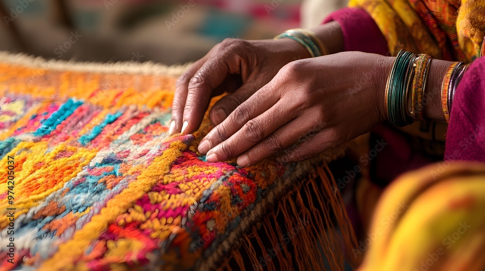 Nepalese Handicrafts: A close-up of a Nepalese artisan’s hands weaving a traditional rug, with intricate patterns and bright colors highlighting the craftsmanship.
Nepalese Handicrafts: A close-up of a Nepalese artisan’s hands weaving a traditional rug, with intricate patterns and bright colors highlighting the craftsmanship.