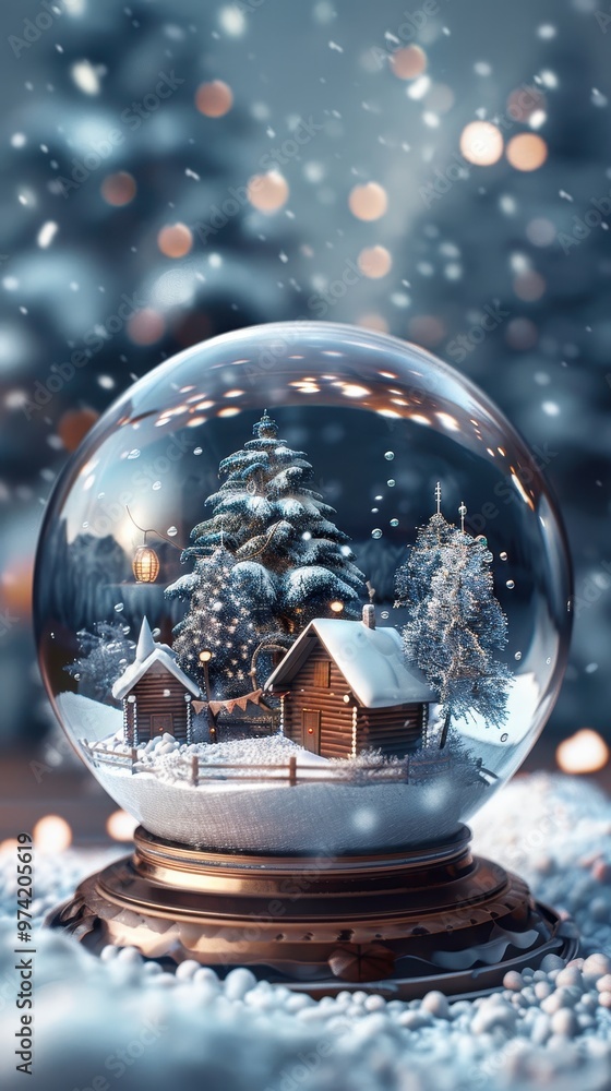 Winter Wonderland in Miniature: A cozy snow globe captures the magic of a snowy Christmas scene, evoking warmth and nostalgia, phone wallpaper Winter Wonderland in Miniature: A cozy snow globe captures the magic of a snowy Christmas scene, evoking warmth and nostalgia, phone wallpaper