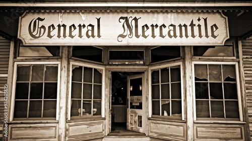 Vintage General Mercantile Storefront With Sepia Tones