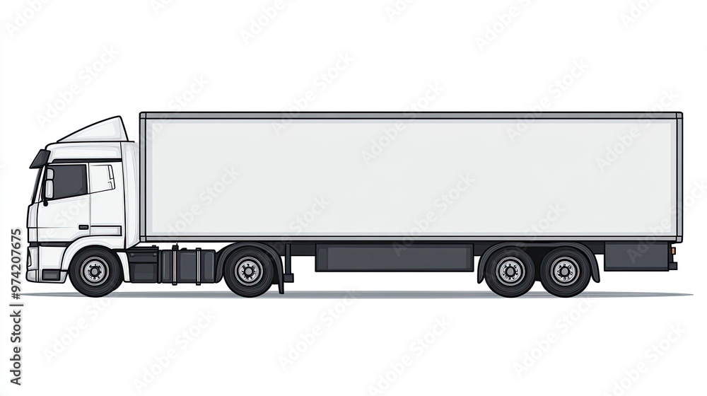 Side view of a white semi-trailer truck on a white background. Side view of a white semi-trailer truck on a white background.