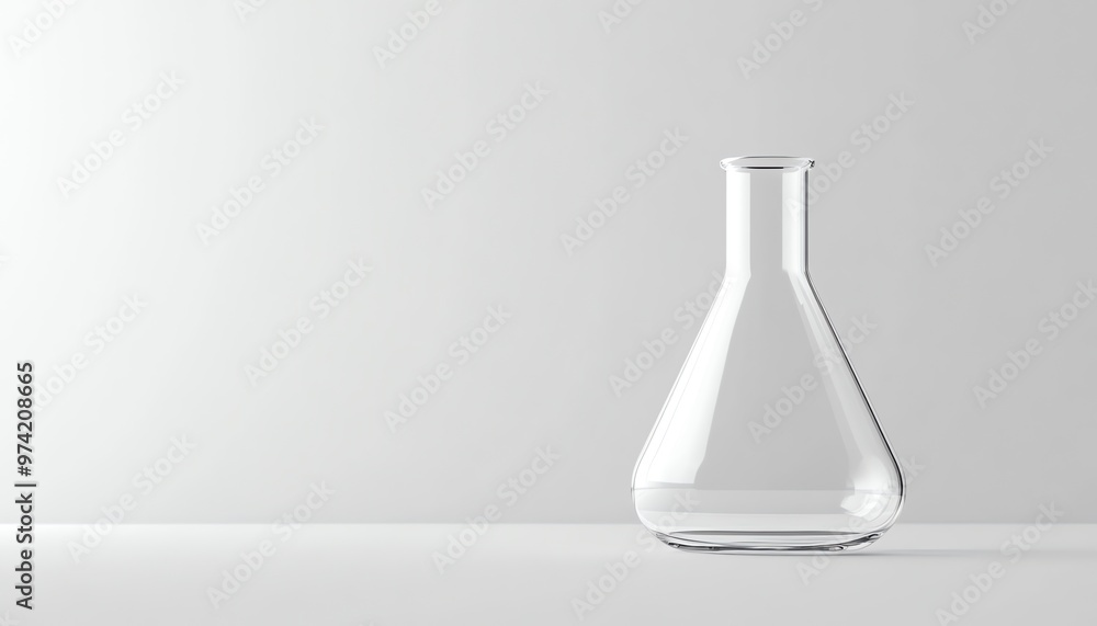 Empty Glass Erlenmeyer Flask on a White Surface Empty Glass Erlenmeyer Flask on a White Surface