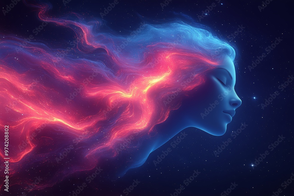 A mystical silhouette surrounded by swirling blue mist and light, evoking a sense of mystery, magic, and ethereal beauty, with shimmering highlights in a dark background. A mystical silhouette surrounded by swirling blue mist and light, evoking a sense of mystery, magic, and ethereal beauty, with shimmering highlights in a dark background.