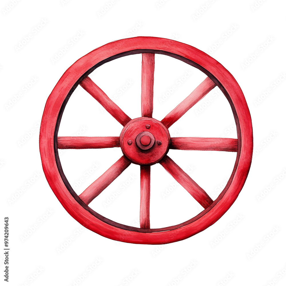 Obraz premium A vibrant red wheel featuring an intricate design. Perfect for creative projects, illustrations, or decorative needs.