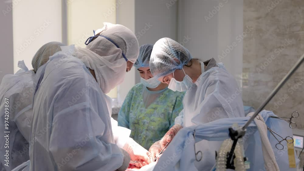 A team of surgeons working together in a modern operating room during a complex procedure. The photo highlights the advanced medical equipment and the focused collaboration of the surgical team A team of surgeons working together in a modern operating room during a complex procedure. The photo highlights the advanced medical equipment and the focused collaboration of the surgical team