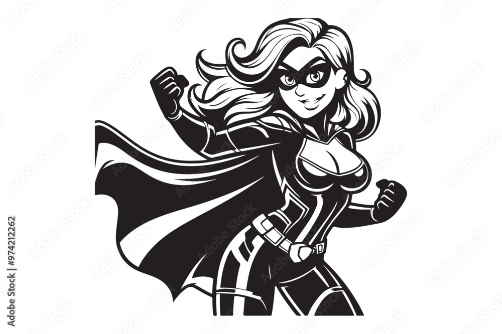Fototapeta premium Dynamic Female Superhero Silhouette Vector Art in Black